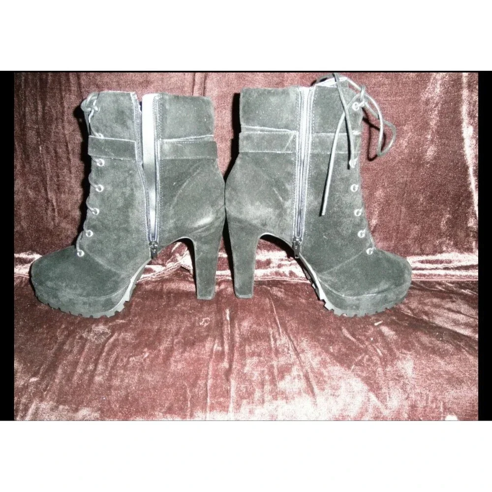 NEW by SHOEDAZZLE, BOOTIES, SIZE 11 MEDIUM VONNE WW, BLACK, SUEDE (HEELS 5"). - Picture 7 of 10